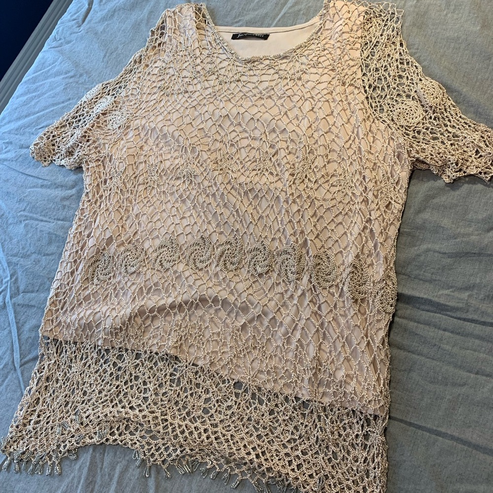 Chic Tan Crochet Blouse